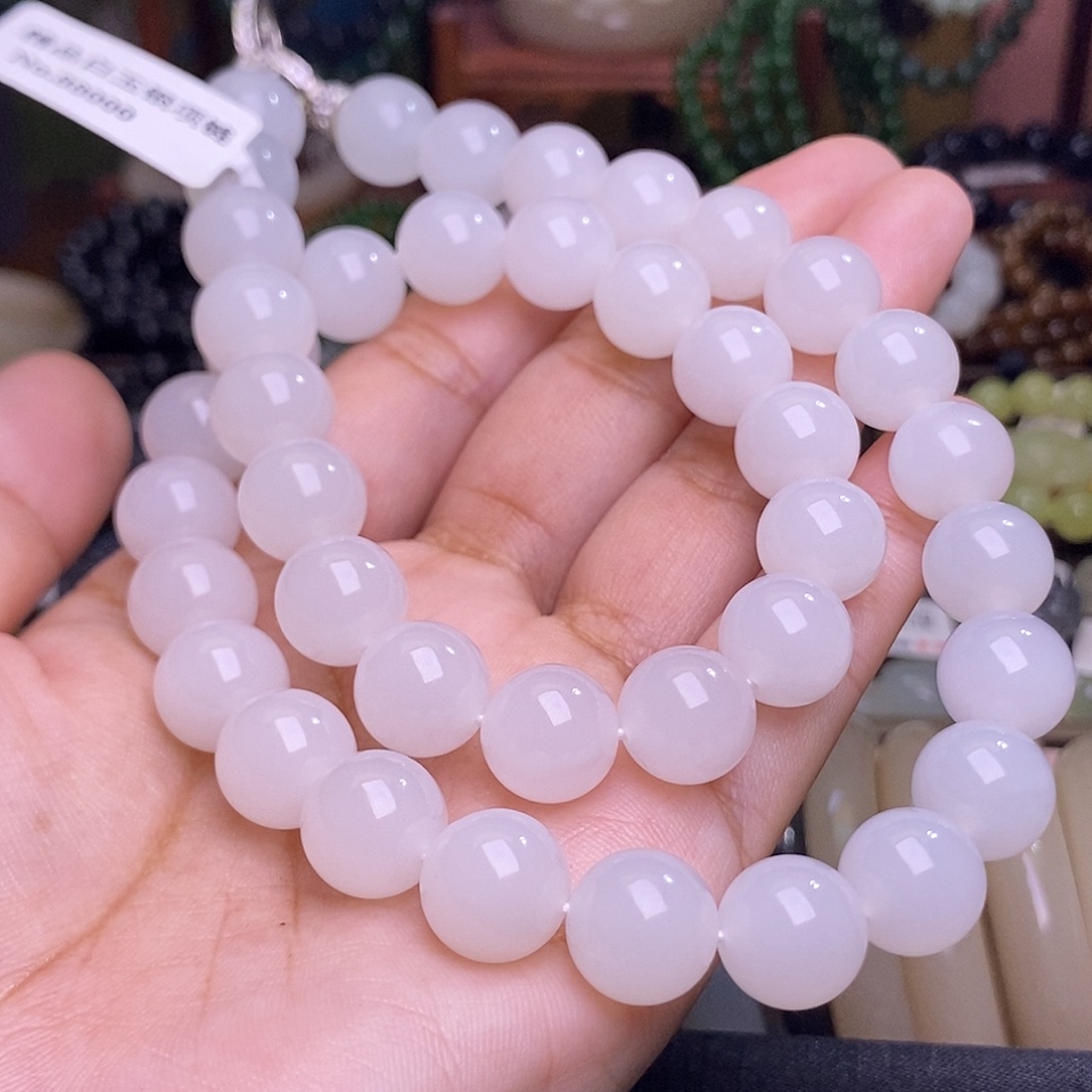 和田玉未镶嵌颈饰羊脂白玉老矿料约12mm妈妈项链