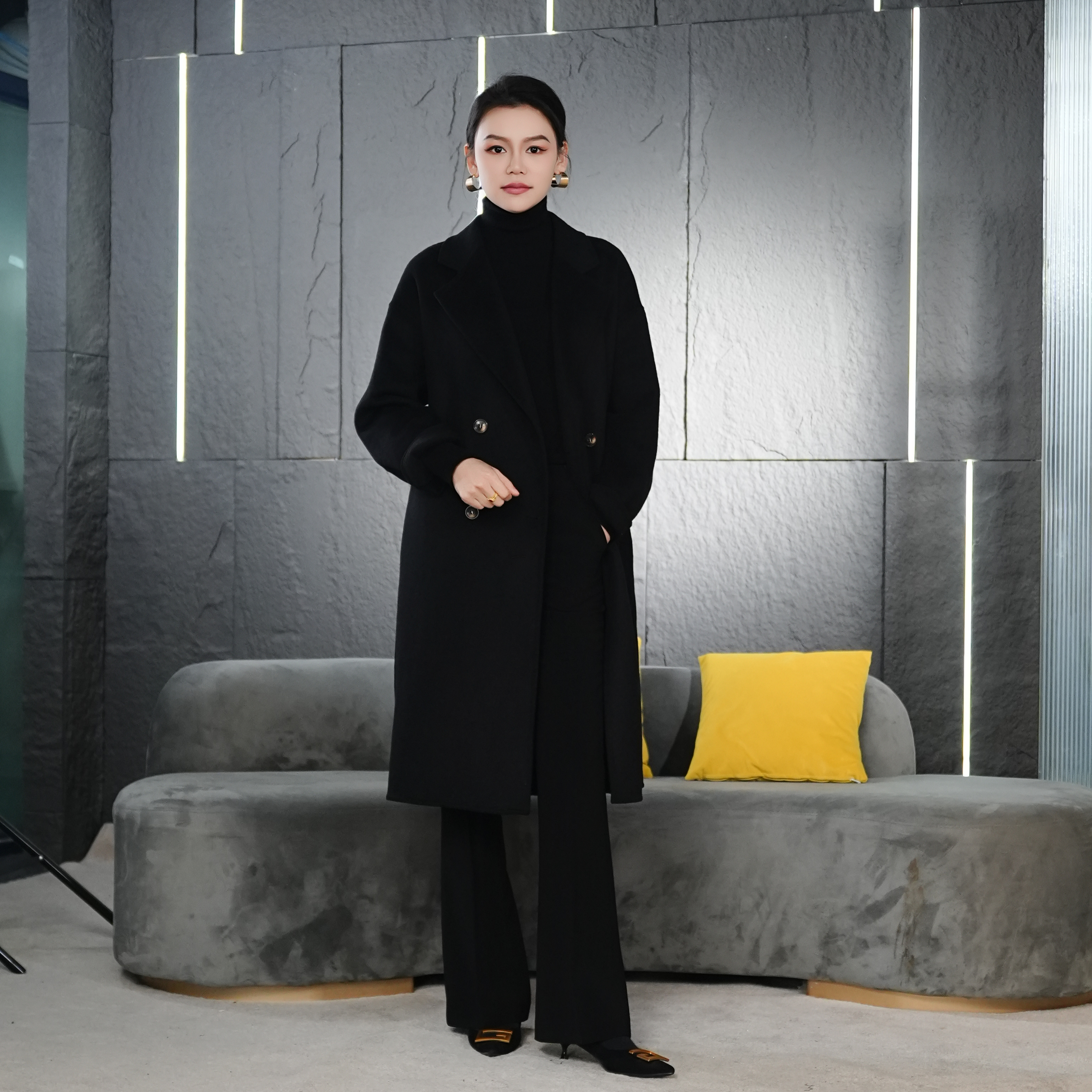 Falaibang/法莱邦W004黑色羊毛大衣