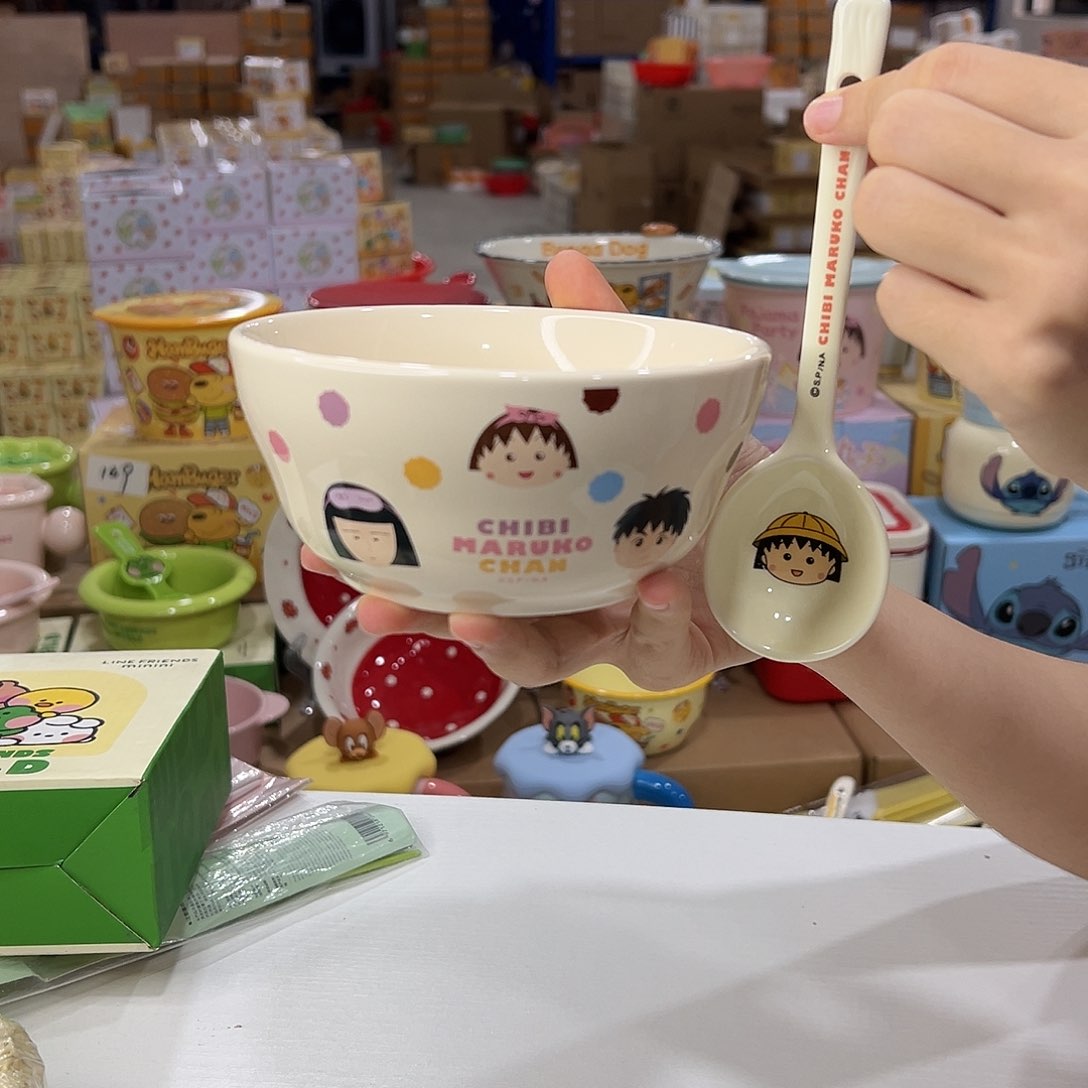 陶樱桃小丸子碗加勺子 陶瓷他