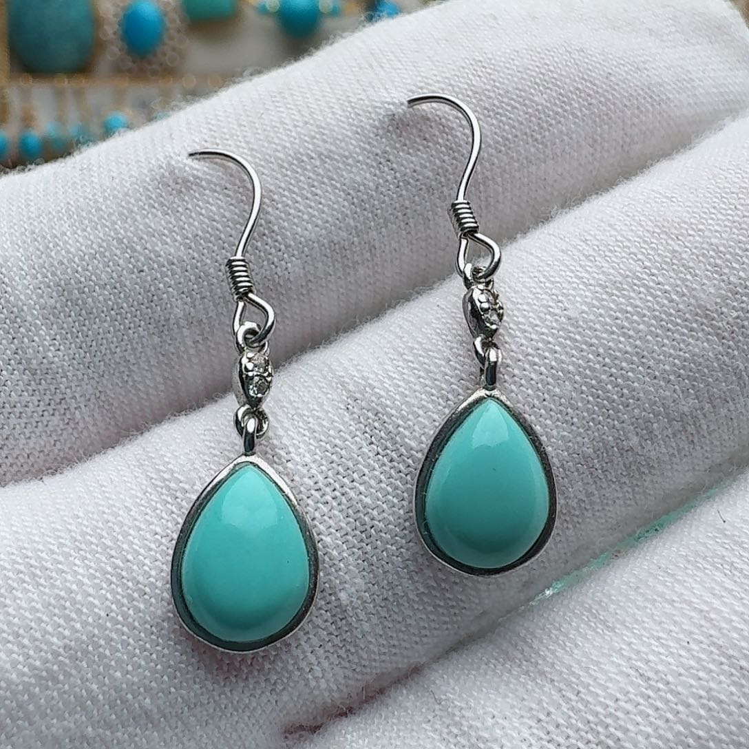 绿松石银S925镶嵌耳饰