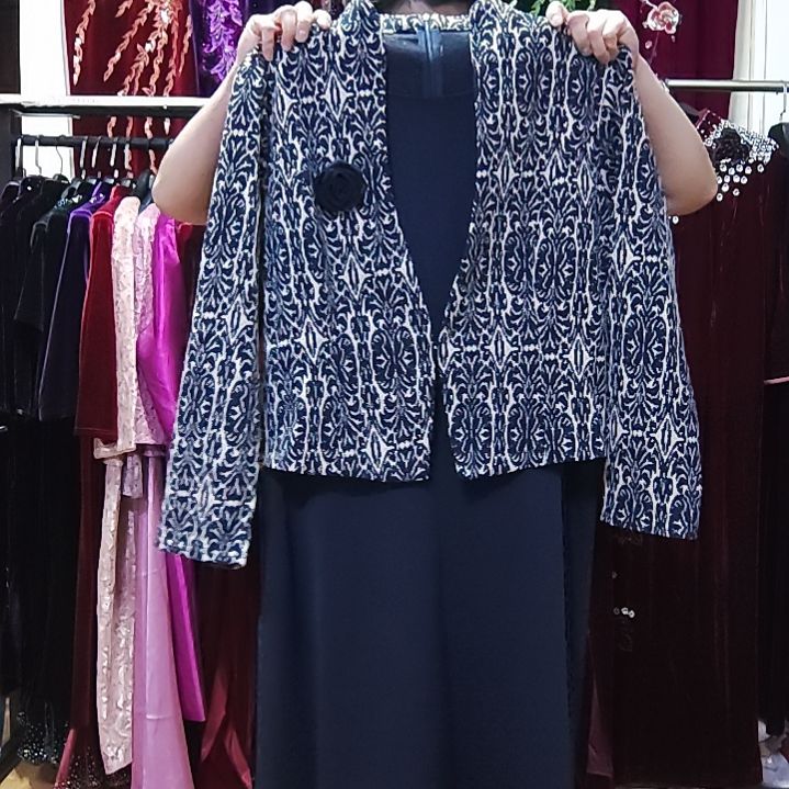 旅***亚蓝色拼接假两件中长连衣裙4XL