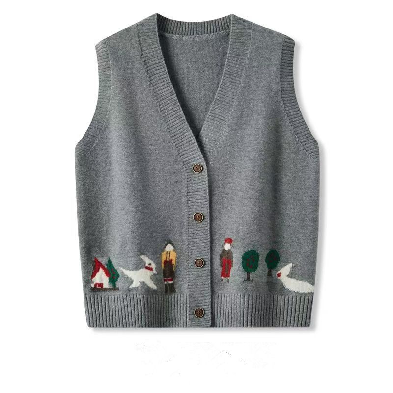 法国尾货捡漏女装品牌折扣新款提花秋冬季宽松背心坎肩开衫马甲