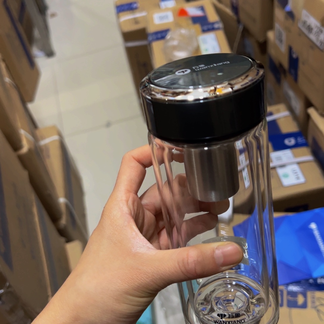 万象v277双层玻璃杯340玻璃杯橄榄绿色➕杯套
