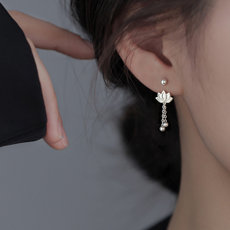 足银耳饰 S999银莲花百搭圆球耳骨钉睡觉不用摘拧扣螺丝