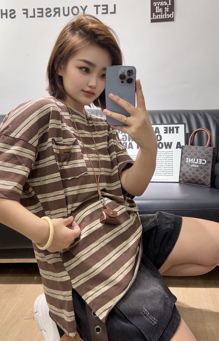 显瘦时尚休闲夏季百搭宽松条纹olT恤