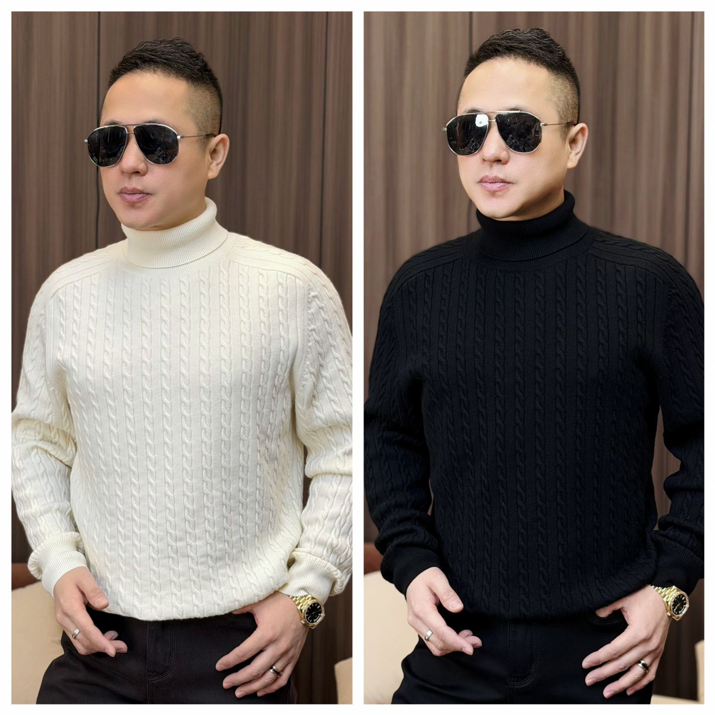 孙先生男装｜100%羊毛男款高领针织衫麻花针法长袖针织衫253586