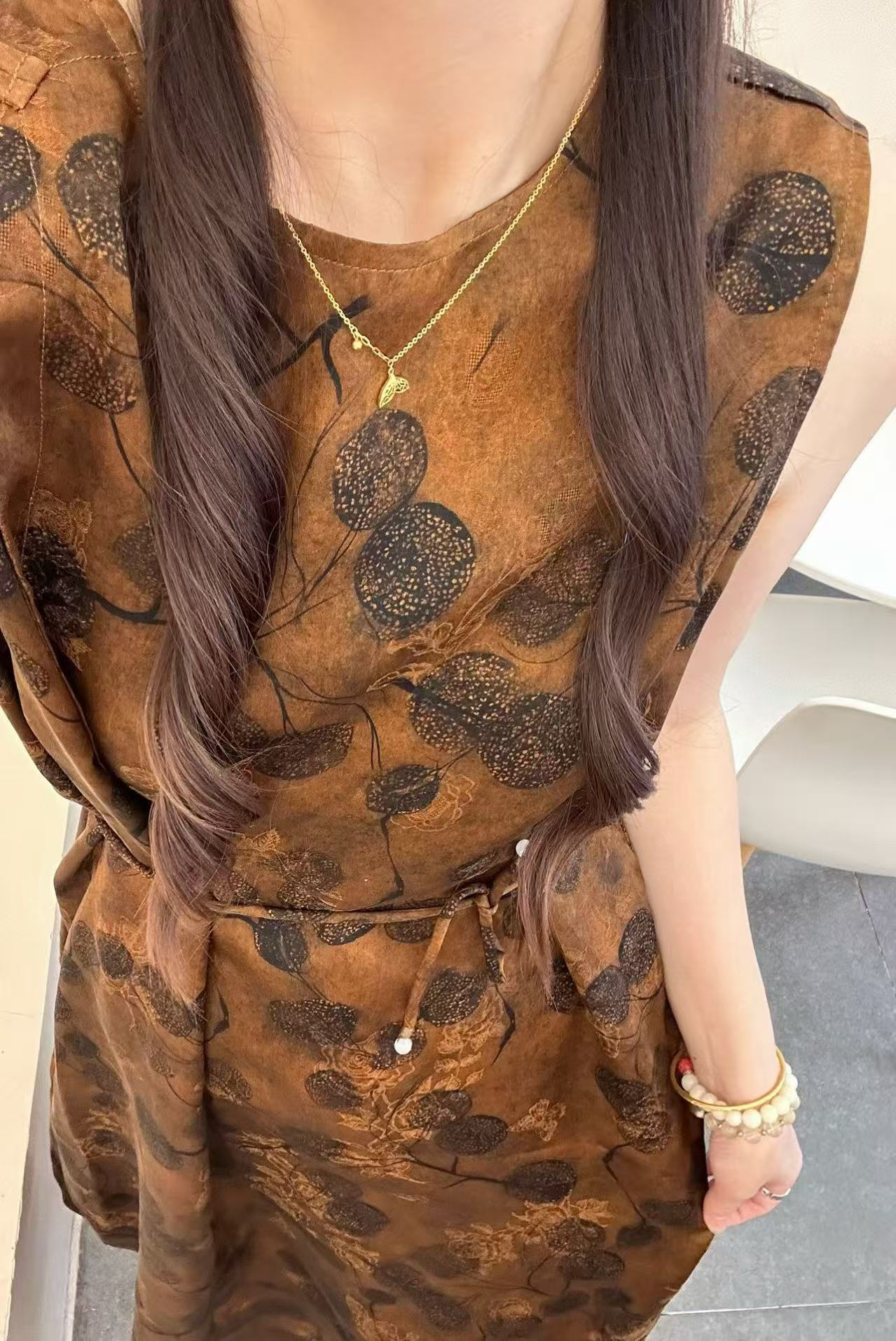 100%桑蚕丝荔枝背心流苏裙香云纱28姆米