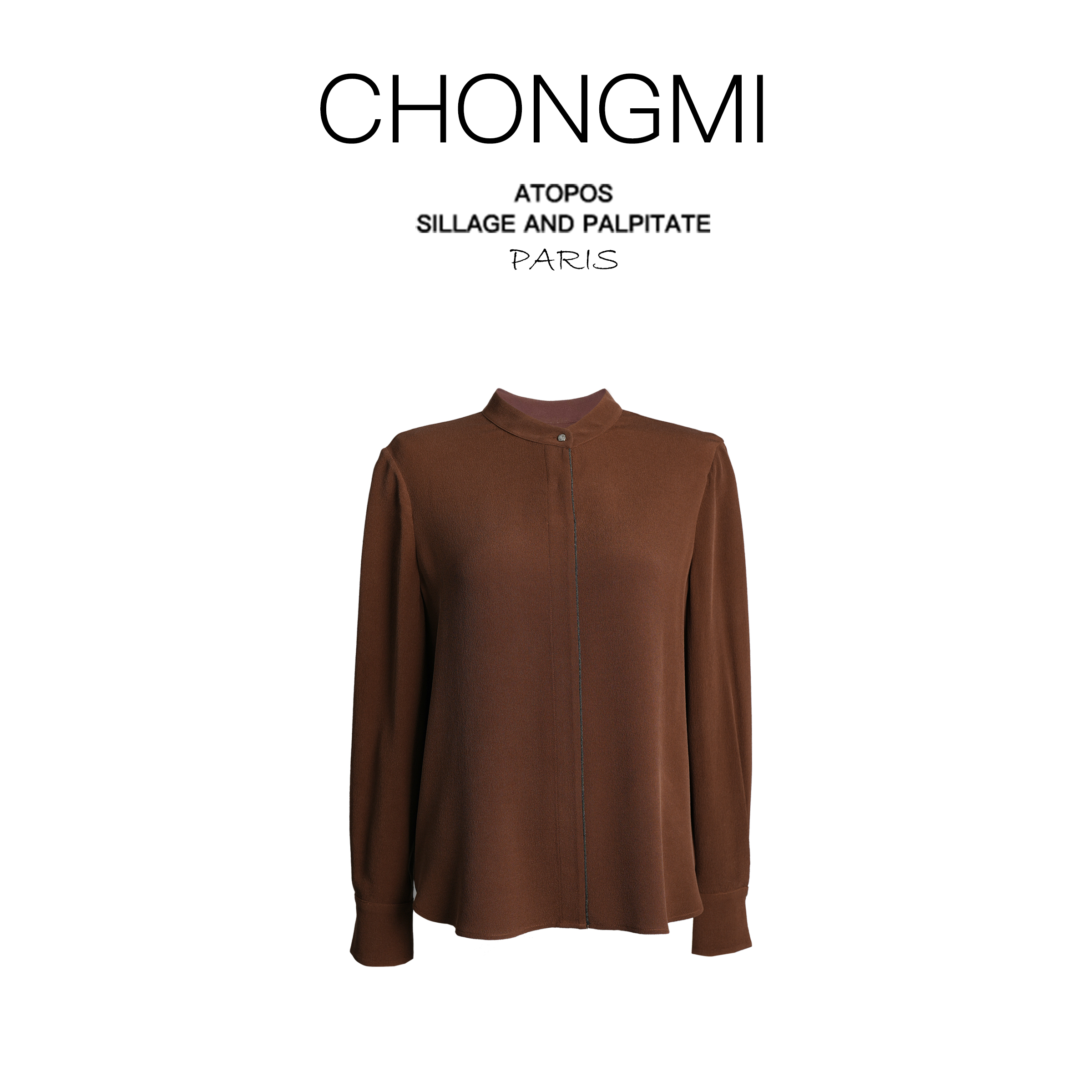 焦糖色重磅鬼绉桑蚕丝衬衫女2026春季链条装饰上衣女 S250823779