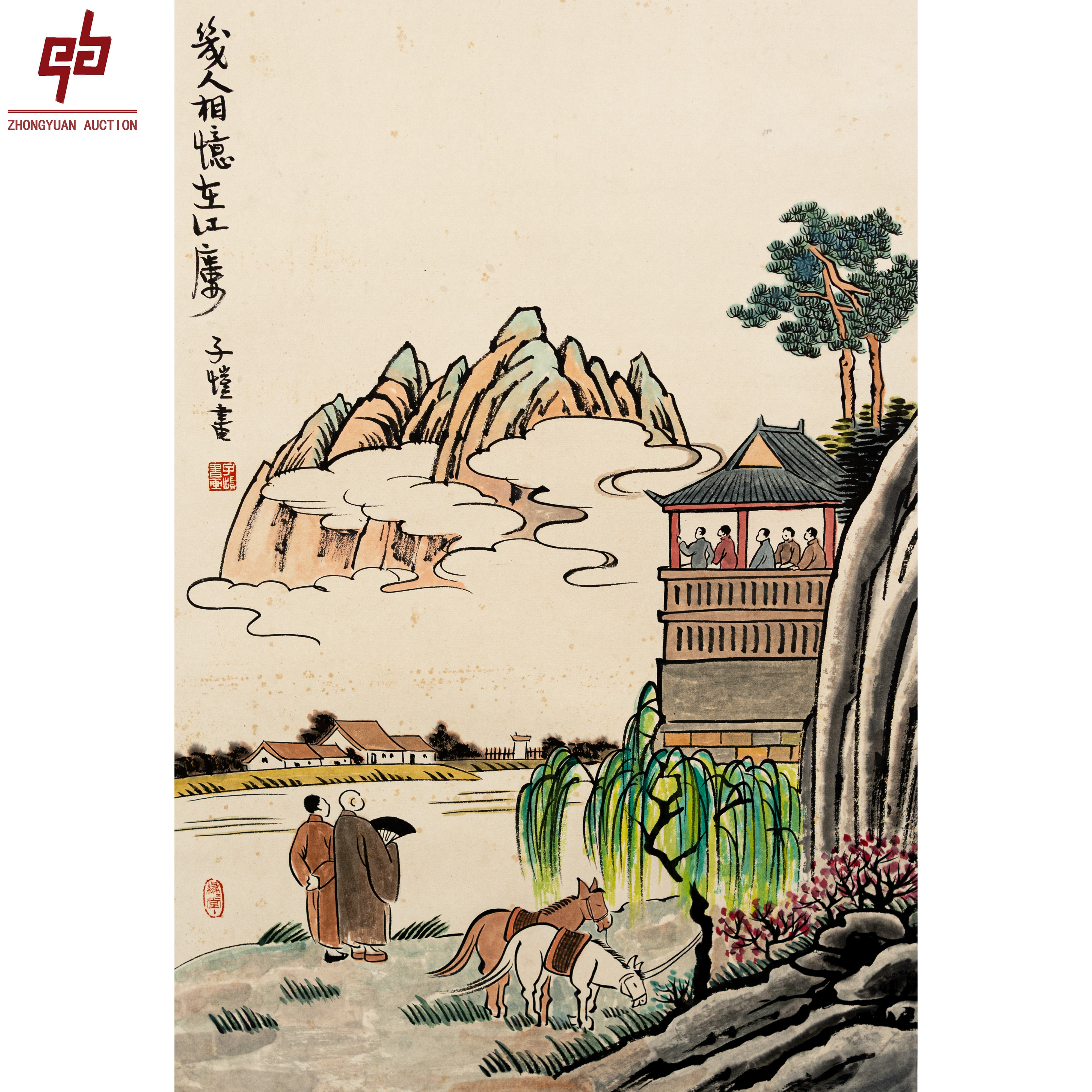 "lot1638 子恺老款 几人相忆在江楼纸本立轴 46cm*68cm约2.8平尺"
