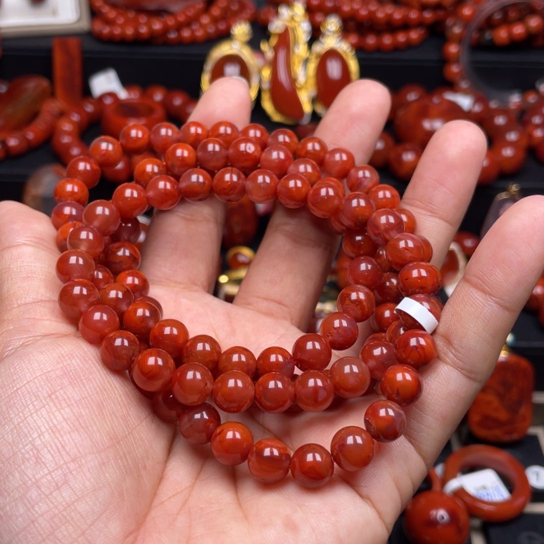 南红玛瑙未镶嵌珠宝奇石多圈8mm