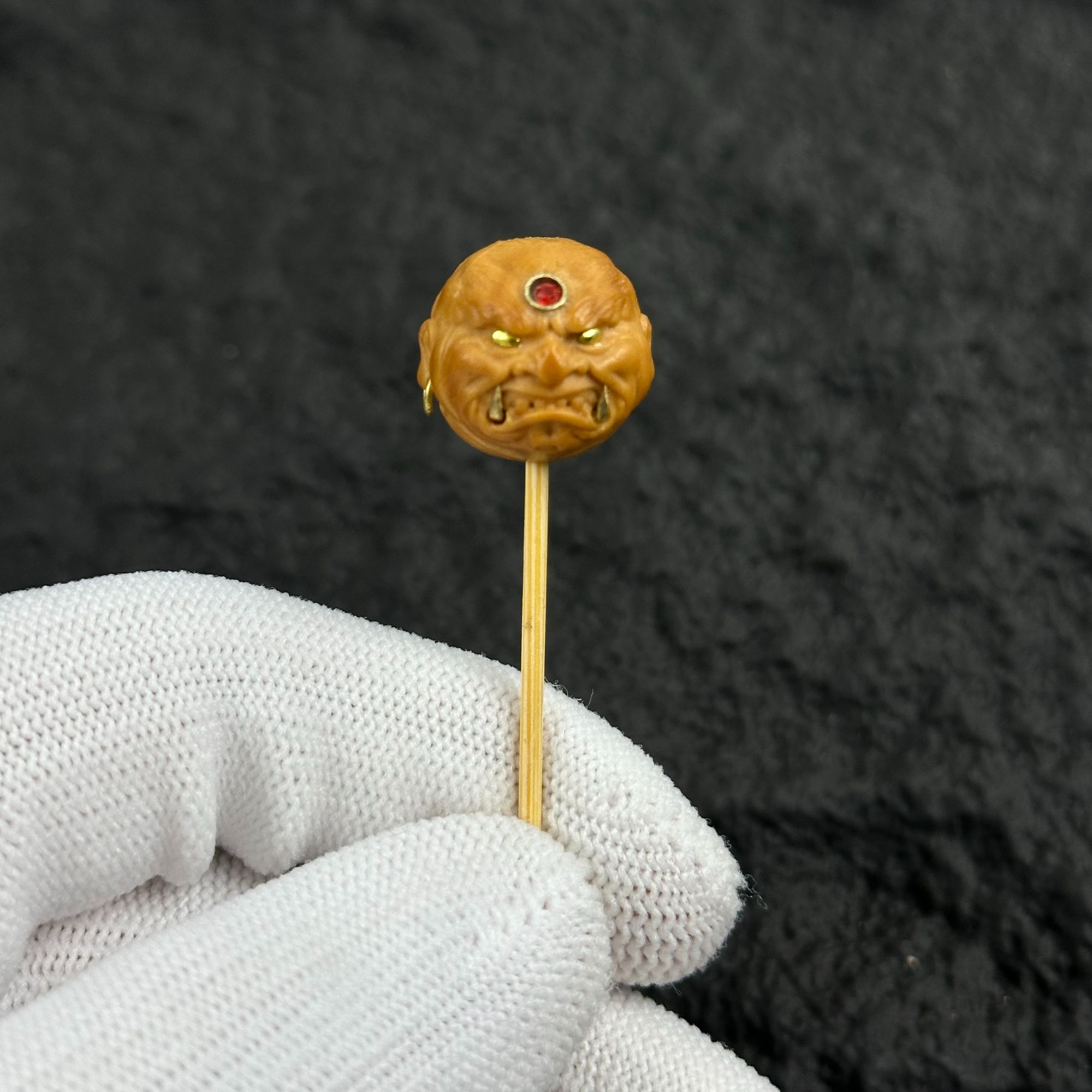 【摩手出品】猴头核桃雕刻镶嵌配饰天眼獠牙手串配饰文玩串珠