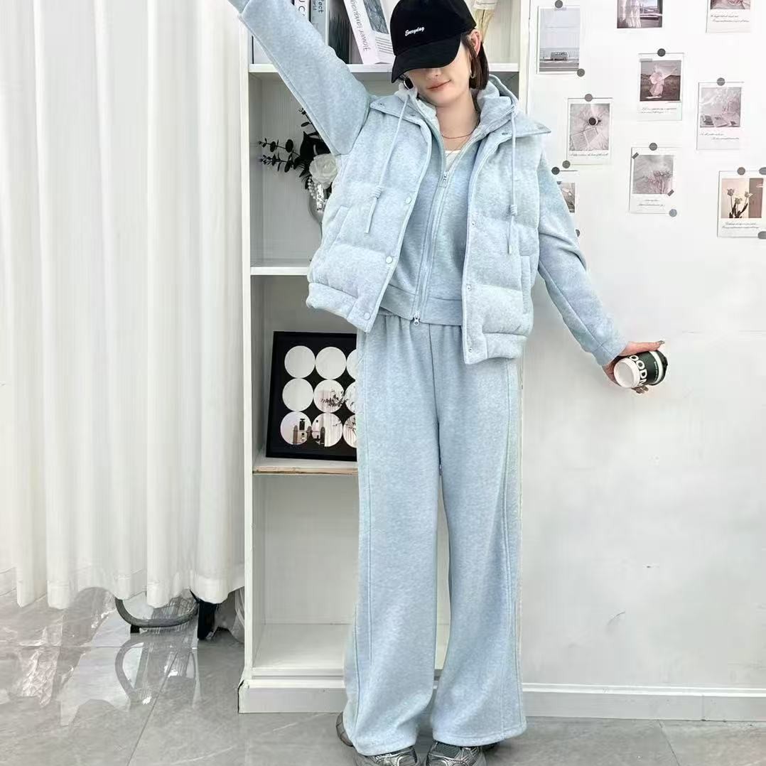 加厚冬季时尚连帽卫衣棉服套装韩版201