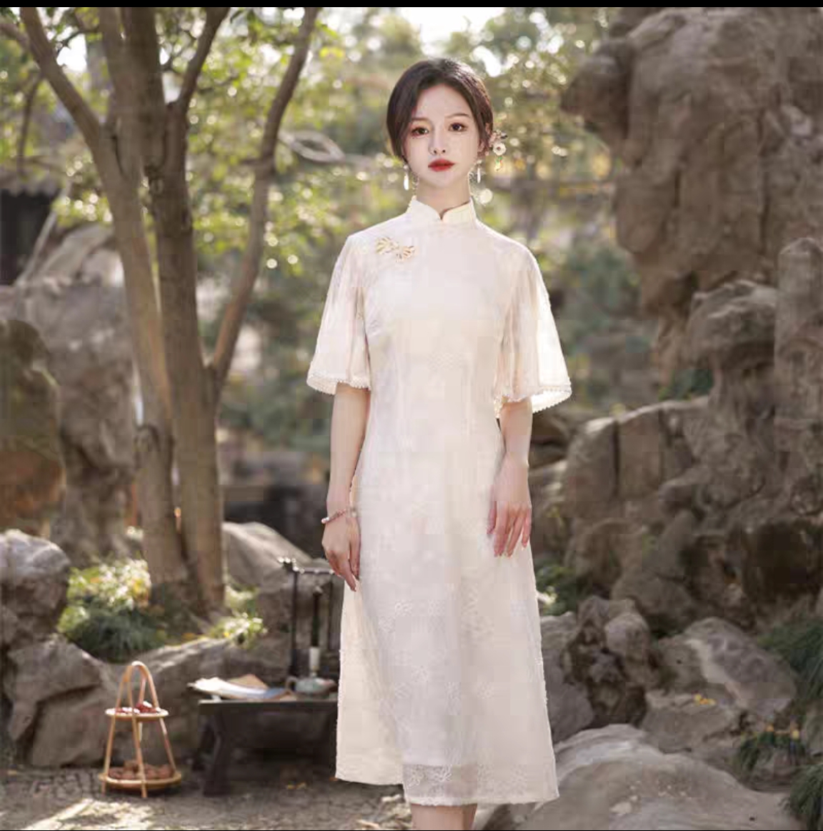 【浅夏】新款A版小个子旗袍日常改良款遮肉遮肚子清新绿色提花刺绣