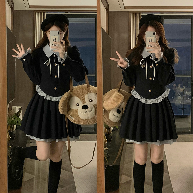 2025春秋大码女装新款时尚气质胖妹妹学院风显瘦长袖短款连衣裙