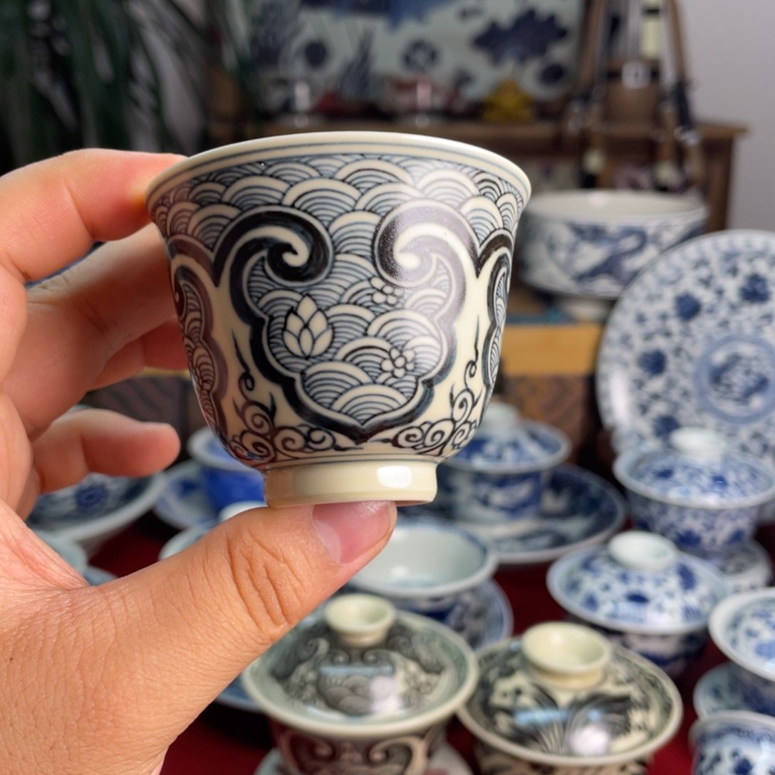 二号釉海生花杯子微瑕