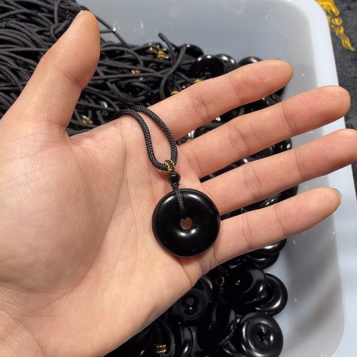 耀***升黑曜岩合金颈饰黑曜石平安扣