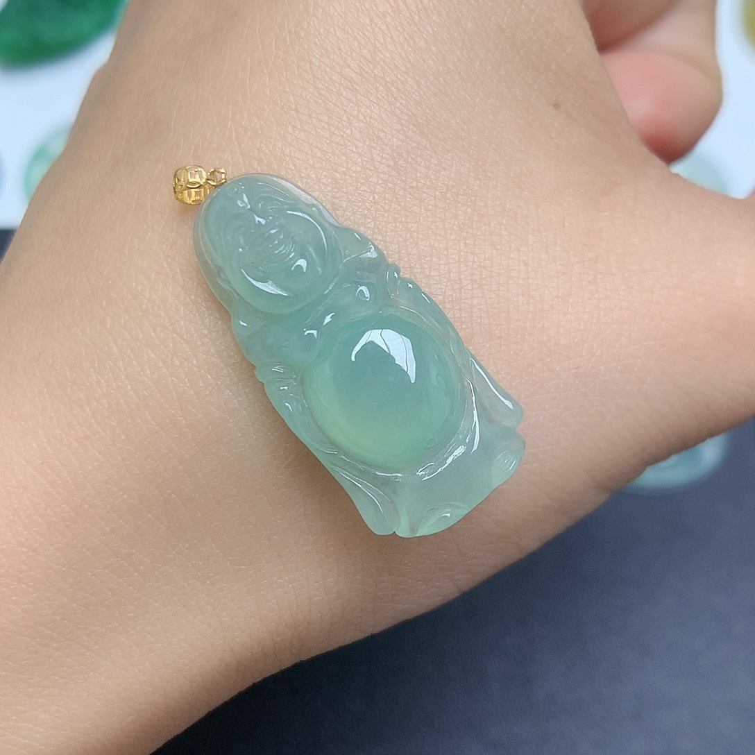 翡翠颈饰18K金镶嵌佛公