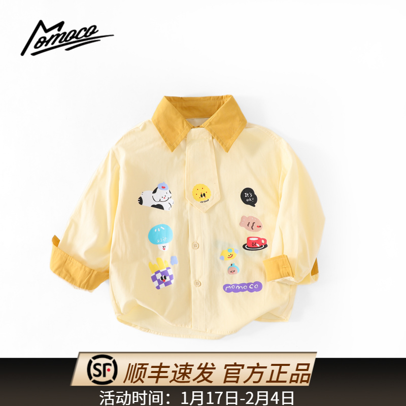 MOMOCO2025春季男童卡通小狗领带撞色洋气长袖衬衫77130234008