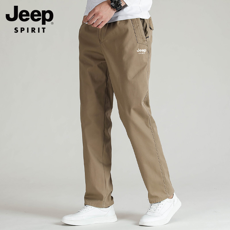 jeepspirit吉普正品春秋款纯棉休闲裤男士宽松直筒大码工装裤子