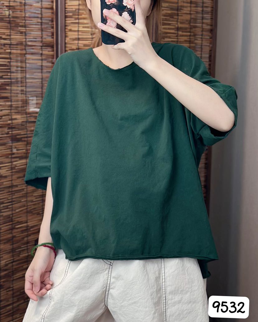 9535短袖纯色吸汗圆领针织棉T恤i文艺高街穿搭