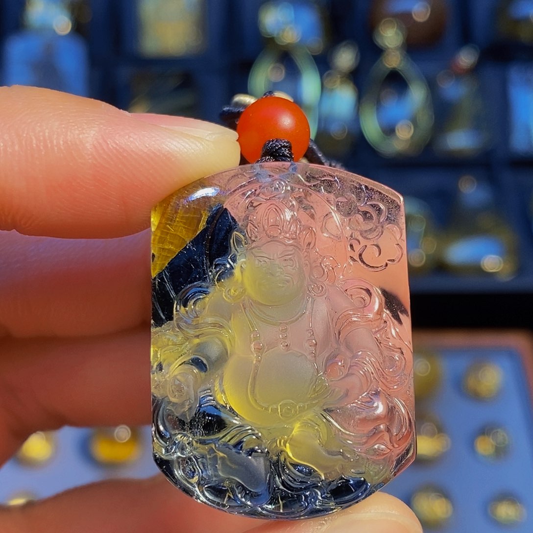 水晶颈饰未镶嵌天然钛晶黄财神吊坠