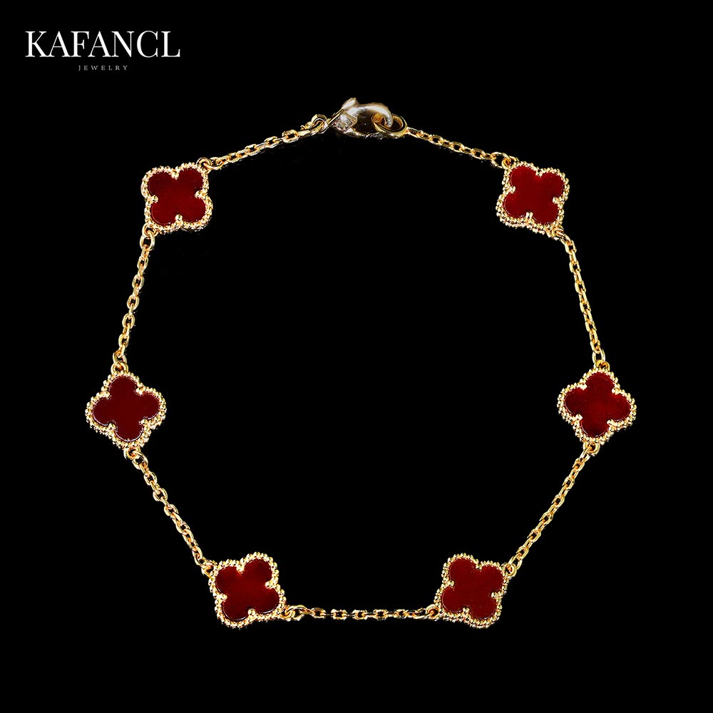 红楼 925银手链 镀K金 金红色六花迷你草草手链 ZH-C173