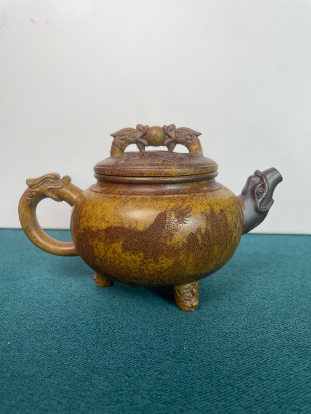 宜兴原矿古法柴烧二龙戏珠茶壶400cc柴烧壶