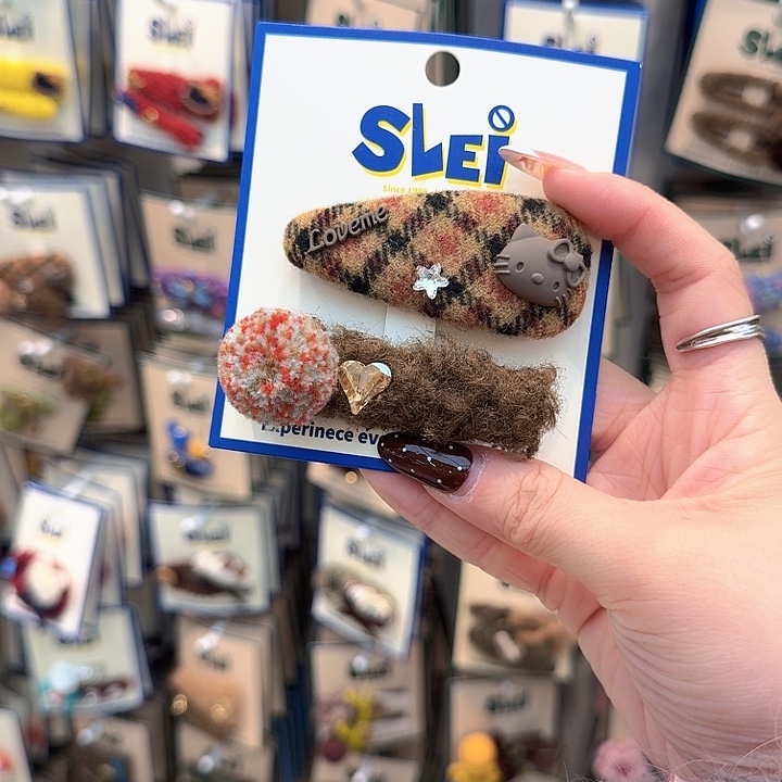 黄色kt格子发夹一对21