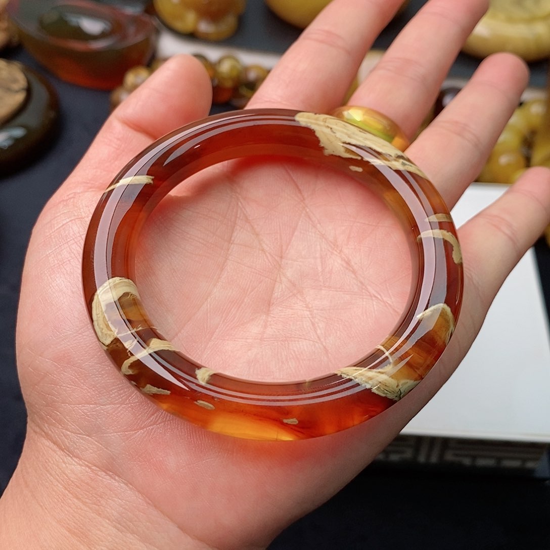 蜜蜡手镯未镶嵌飞*特色妖花溶洞蜜手镯时尚气质百搭