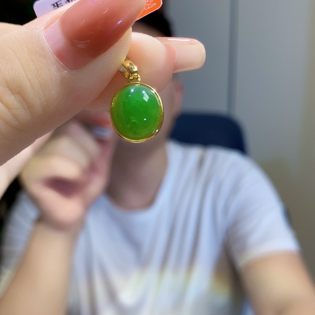 和田玉（碧玉）银S925镀金镶嵌颈饰