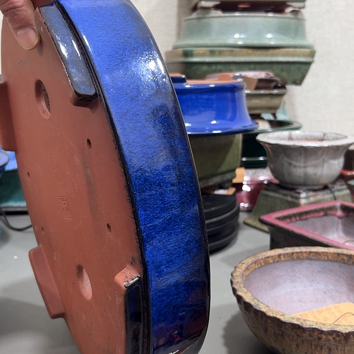 紫砂@*斌高温紫砂蓝釉腰盆