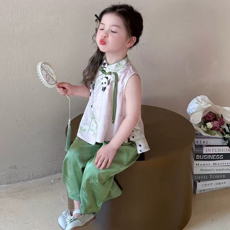【线下品牌童装】女童夏季国风无袖女宝套装 251820