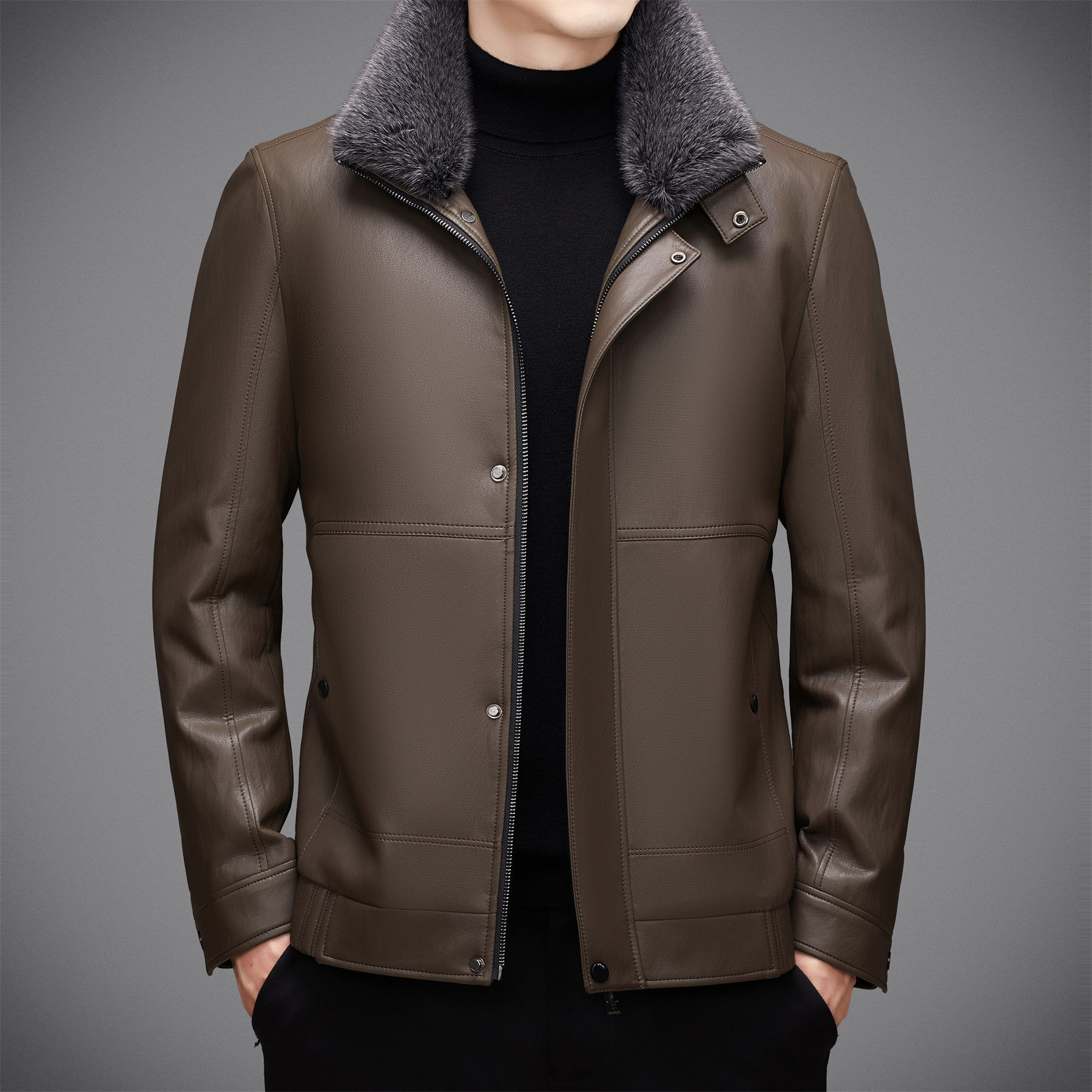 【海宁严选】春款2025年男士时尚夹克（皮毛款）休闲皮衣外套