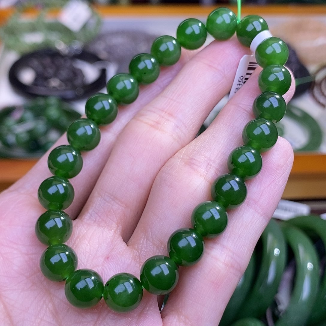 和田玉碧玉阳绿手串8MM未镶嵌