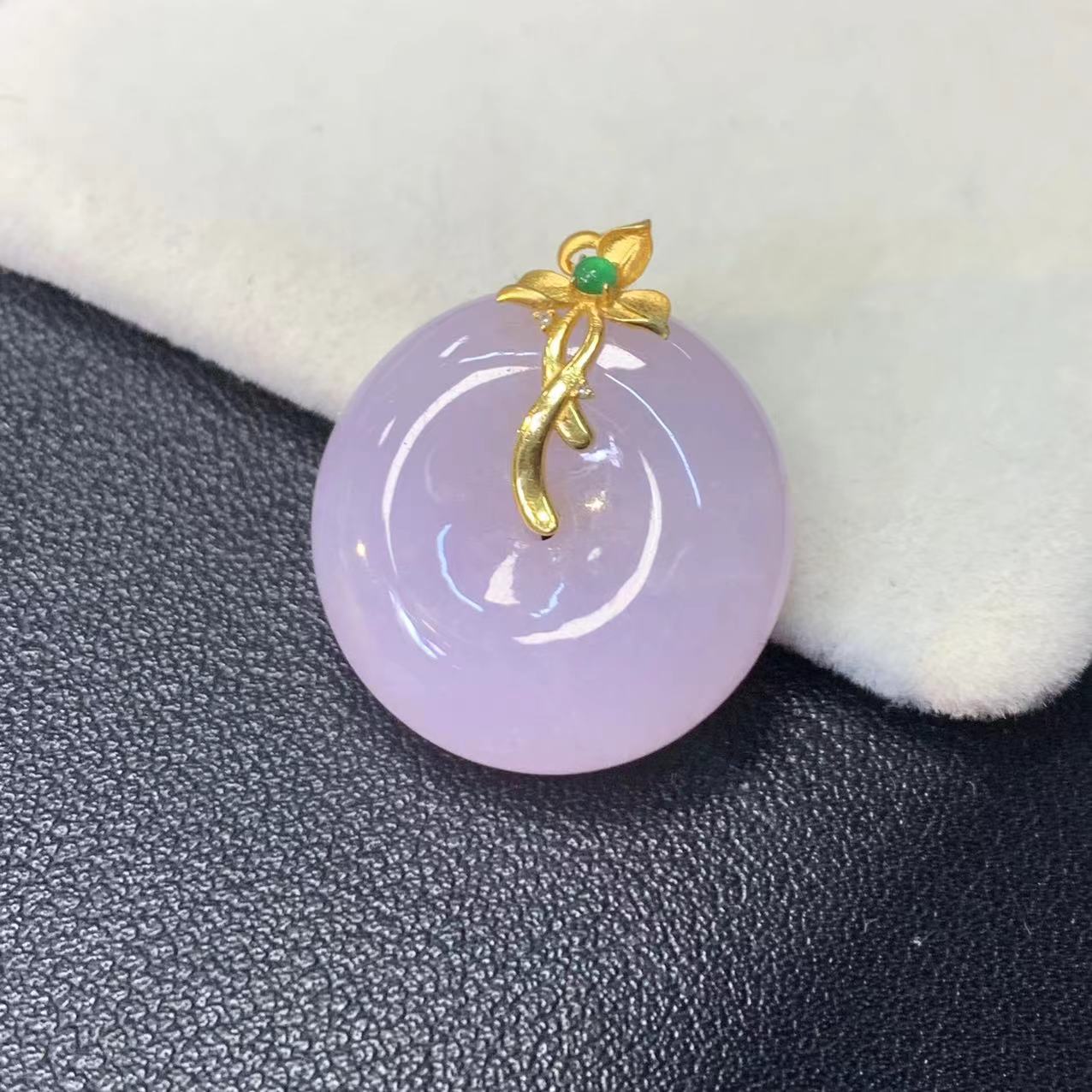 【金鑫】18k淡粉紫罗兰平安扣吊坠*老种粉紫罗兰吊坠缅翡翠A货