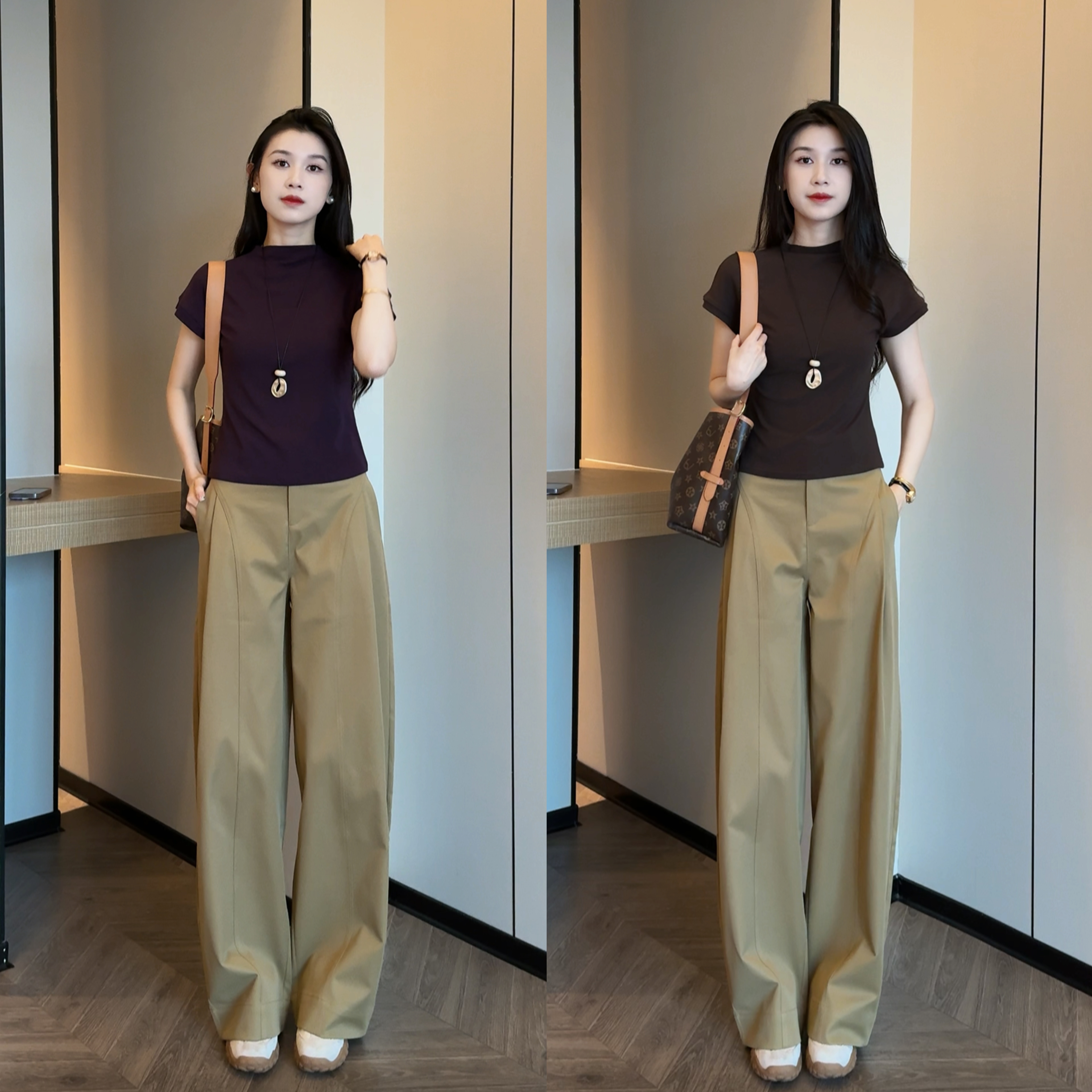 秋季新款宽松阔腿裤时尚女裤子+ 秋季新款舒适修身显瘦女上衣套装