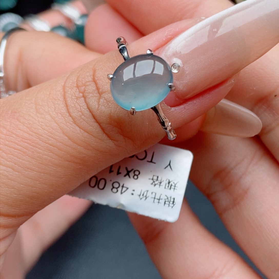 翡翠戒指银S925镶嵌45884