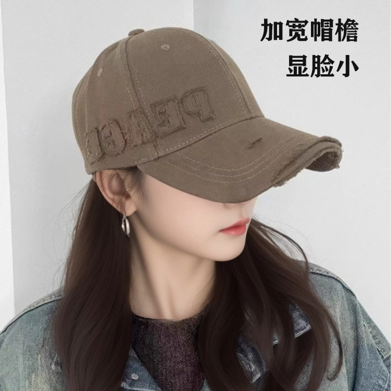 大帽檐个性破洞棒球帽女春夏季遮阳显脸小潮牌复古硬顶鸭舌帽男士