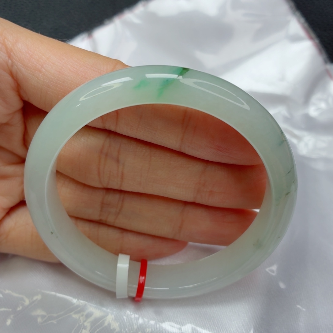 未镶嵌手镯翡翠风**淡老坑54圈冰胶飘阳绿004