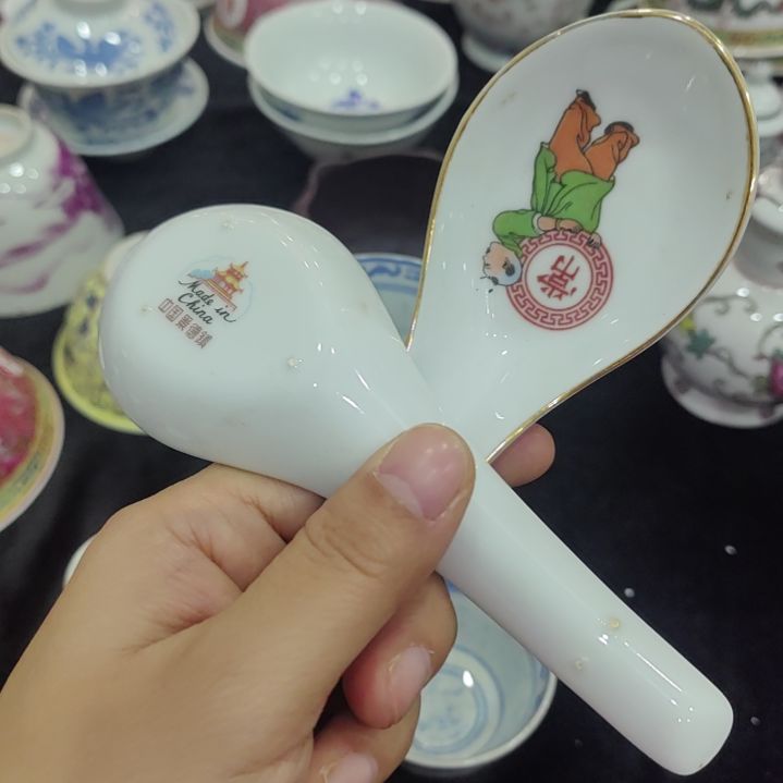 鞋***哥瓷景德镇童子勺子一对