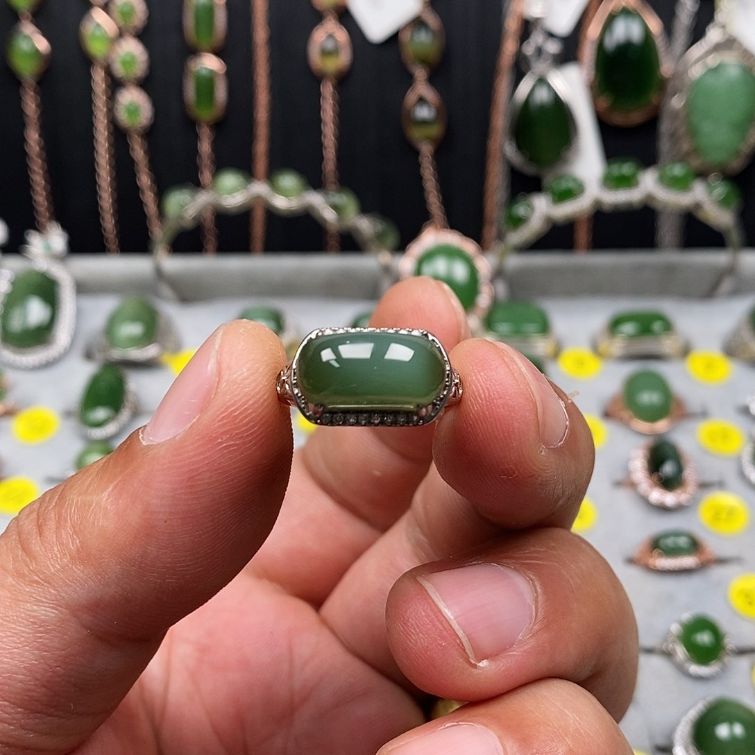 和田玉（碧玉）戒指银S925镶嵌