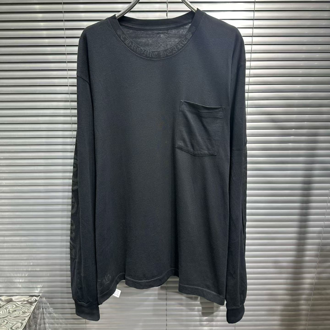 未使用 Chrome Hearts/克罗心 领口手臂梵文黑色暗纹长袖卫衣 L码