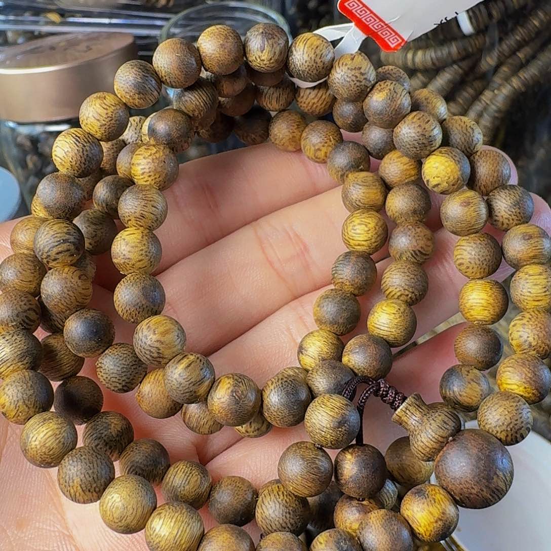 沉香手串诺*老白棋卡七圆珠