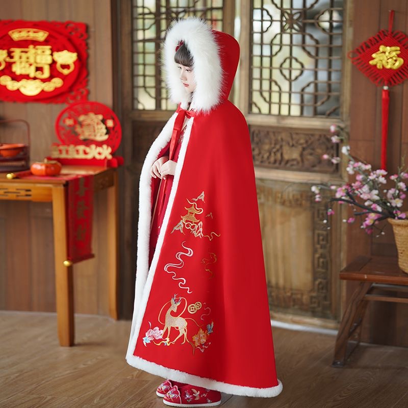 RYF008【祥云】儿童斗篷披风加绒加厚保暖女童汉服中国风冬款披风