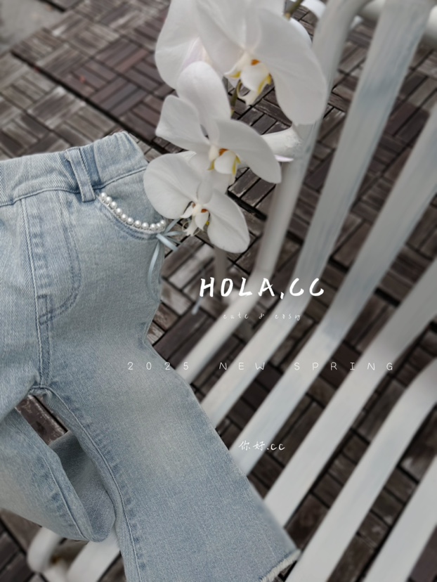 【现货】HLCC-8881-儿童洋气百搭蝴蝶结珍珠休闲裤（春款）