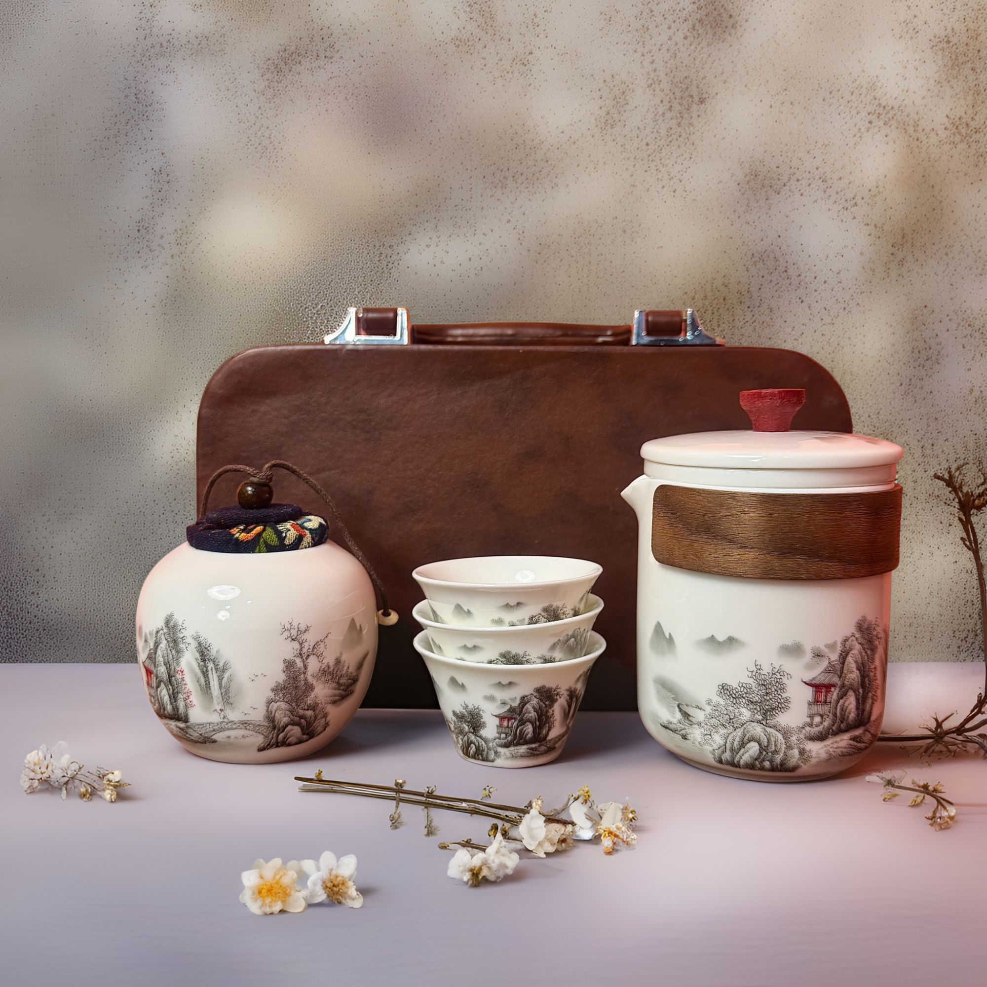 AA001高端点釉水墨山水旅行套装陶瓷户外露营复古D