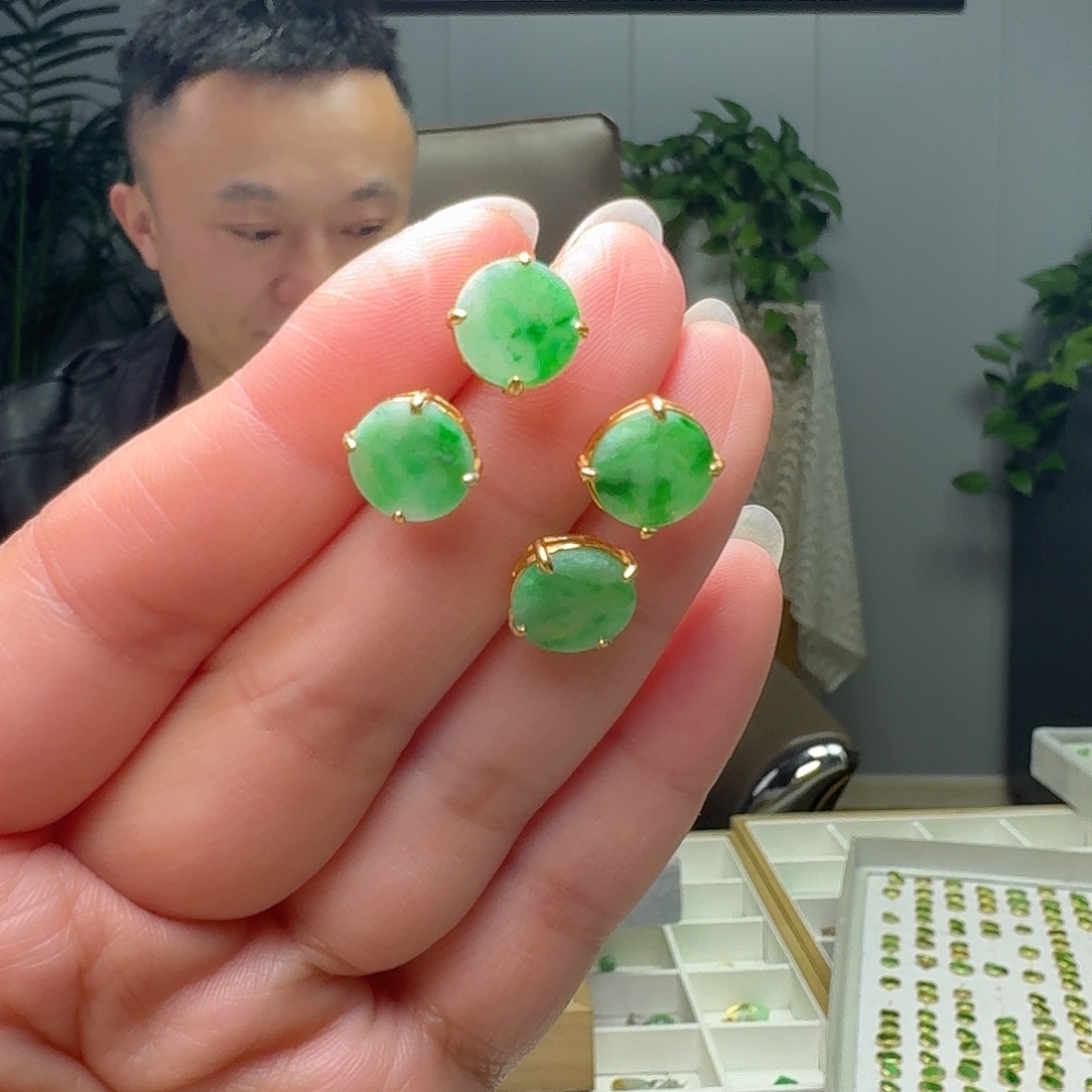翡翠银S925镶嵌耳饰多样性发货其一