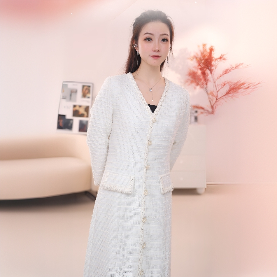 H207【朗】法式v领小香风收腰显瘦气质高级感女春季新长袖连衣裙