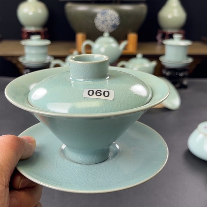 杯仿古釉汝官窑支钉斗笠盖碗060号