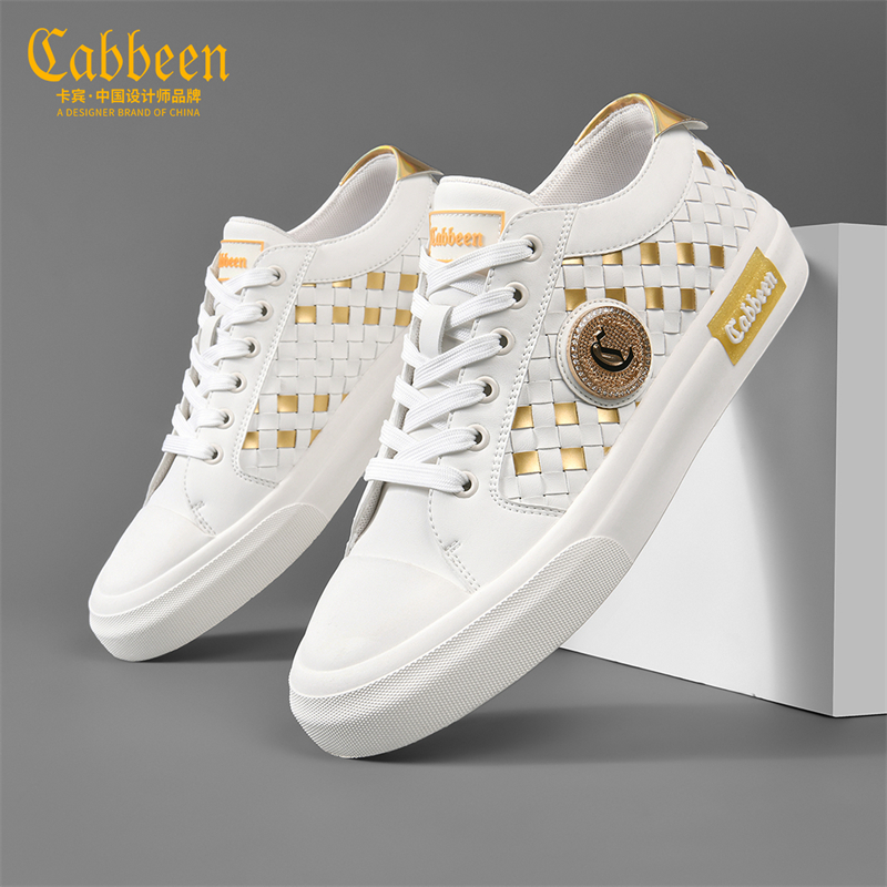 卡宾2025夏季低跟系带针织休闲板鞋韩版设计师潮鞋板鞋低帮休闲鞋